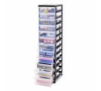 Iris Ohyama Unidad de almacenamiento de plástico con ruedas y 12 cajones superficiales, Negro, asas de fácil extracción, multiusos, A4, A5, para oficina, hogar, escuela, Torre, Organizador, DC-012