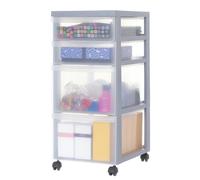 Iris Ohyama Unidad de Almacenamiento de plástico con Ruedas y 2 cajones Profundos y 2 cajones Superficiales, Gris, Asas de fácil extracción, Multiusos, A4, Oficina, Torre, Organizador, DC-322