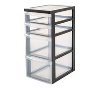 Iris Ohyama Unidad de almacenamiento de plástico con ruedas y 2 cajones profundos y 2 cajones superficiales, Negro, asas de fácil extracción, multiusos, A4, oficina, Torre, Organizador, DC-322