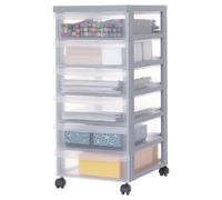 Iris Ohyama Unidad de almacenamiento de plástico con ruedas y 6 cajones superficiales, Gris, asas de fácil extracción, multiusos, A4, A5, para oficina, hogar, escuela, Torre, Organizador, DC-360