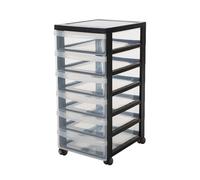 Iris Ohyama Unidad de almacenamiento de plástico con ruedas y 6 cajones superficiales, Negro, asas de fácil extracción, multiusos, A4, A5, para oficina, hogar, escuela, Torre, Organizador, DC-360