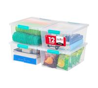 IRIS USA - Caja grande de clip profundo de 12 cuartos de galón, paquete de 4, contenedores de almacenamiento de plástico transparente con tapas de cierre, solución organizadora para el hogar, oficina