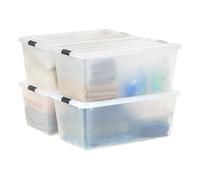IRIS USA - Contenedor de almacenamiento de plástico de 91 cuartos de galón con tapa segura y hebillas de cierre, paquete de 4, transparente, duradero, apilable, organizador, organizador para juguetes