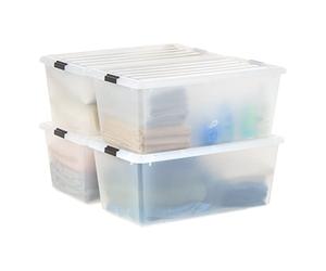 IRIS USA - Contenedor de almacenamiento de plástico de 91 cuartos de galón con tapa segura y hebillas de cierre, paquete de 4, transparente, duradero, apilable, organizador, organizador para juguetes