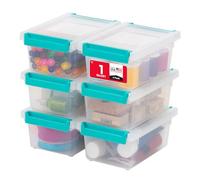 IRIS USA Contenedores de almacenamiento para manualidades de 1 cuarto de galón con tapas, paquete de 6, fabricados en Estados Unidos, caja de clip, contenedores pequeños de plástico para suministros