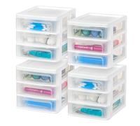 IRIS USA - Organizador de almacenamiento apilable de plástico con 3 cajones, paquete de 4, para Makep Vanity esmalte de uñas, baño, papelería, suministros de manualidades, cocina, oficina, garaje y