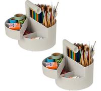 IRIS USA Paquete de 2 organizadores de escritorio, fabricado en Estados Unidos, con asa integrada y 6 compartimentos de almacenamiento para marcadores, bolígrafos, artes y manualidades, color gris