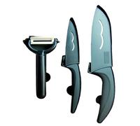 Irisana - Herramientas de Cocina - Hojas Cerámicas - En Negro - 30 x 24 x 2 cm - Inoxidable - Juego Profesional con Pelador y 2 Cuchillos de 9 y 14 cm
