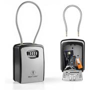 Iron Lock IL-porable05XXLG - 3 llaves portátiles montadas en la pared, mango de cable extraíble, impermeable, combinación de 4 dígitos con código reiniciable, caja de seguridad para exteriores, color