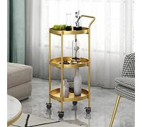 ISCBAFYX Barra de Metal Dorado con Ruedas: Carrito de Bebidas Redondo de 3 Niveles, Almacenamiento de Bebidas Delgado con Estante de Esquina Giratorio, Elegante Estante para Servir y Mesa Auxiliar