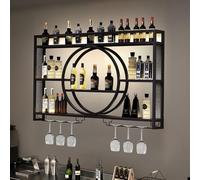 ISCBAFYX Estante de exhibición para Almacenamiento de Vino montado en la Pared de 3 Niveles con Soporte para Copas y Estante para licores, Mueble para cócteles y Bar en casa, 100 cm, Acabado en Negro