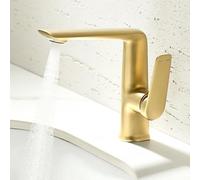 ISCBAFYX Grifo para Lavabo de baño, Grifo Monomando para Lavabo de latón, frío y Caliente, con 2 Modos, Oro Cepillado