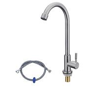ISCBAFYX Grifo Solo para Agua fría Grifos para Fregadero de Cocina con caño Giratorio de 360 ° - Montaje en Cubierta de Acero Inoxidable SUS304 de una Sola manija para Barra de jardín al Aire Libre