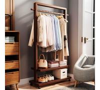 ISCBAFYX Perchero de Madera Maciza con estantes y Ruedas de bambú Perchero portátil para Entrada y Dormitorio Perchero Elegante para Ropa y Accesorios Ahorro de Espacio