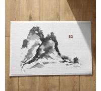 Isdreem Alfombra Comedor Felpudo De Interior Pintura Paisaje con Tinta Estilo Chino Escalera Lavable Lavadora Alfombrillas Baño Absorbentes En Blanco Y Negro, 40x60Cm