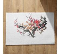 Isdreem Alfombra Especial para Suelo De Cocina Antideslizante Felpudo Terraza Flor Tinta Estilo Chino Exterior Felpudos Baratos Entrada Casa Lavable Máquina Negro Y Rojo, 40x60Cm