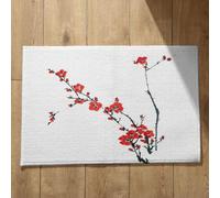 Isdreem Alfombra Juvenil Felpudo Entrada Tienda Flor De Tinta Estilo Chino Fina Salon Lavable Ultrafino Diseño Personalizable Negro Y Rojo, 45x75Cm
