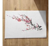 Isdreem Alfombra Juvenil Felpudo Rectangular Flor De Tinta Estilo Chino Pelo Corto Entrada Casa Antideslizante Superficie Franela Suave Negro Y Rojo, 50x80Cm