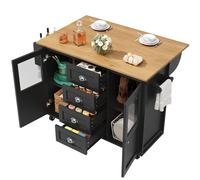 Isla de cocina, aparador tipo buffet, carro de cocina extensible con ruedas, toallero, estante para especias, estantes ajustables, dos puertas, cuatro cajones, color , 73,00 cm, 92,50 cm, MDF y metal
