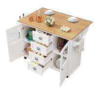 Isla de cocina, aparador tipo buffet, carro de cocina extensible con ruedas, toallero, estante para especias, estantes ajustables, dos puertas, cuatro cajones, color blanco, 73,00 cm, 92,50 cm, MDF y 