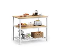 VASAGLE Isla de Cocina con Encimera Grande, Estantería de Cocina de 3 Niveles, Marco de Acero, 60 x 100 x 90 cm, Estilo Industrial, Fácil de Montar, Beige Roble y Blanco KKI005W09