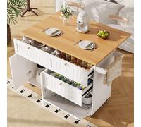 Isla de cocina con espacio de almacenamiento, isla de cocina blanca de MDF y metal, carrito de cocina móvil con mesa plegable, 133 x 70 x 88 cm