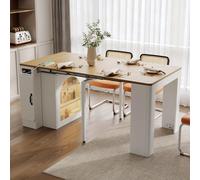 Isla de cocina con ruedas, mesa extensible para comer y superficie extraíble, todo en color negro