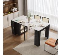 Isla de cocina con ruedas, mesa extensible para comer y superficie extraíble, todo en color negro