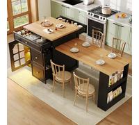 Isla de cocina extensible con cajones, 122,5-195,5 cm, longitud ajustable