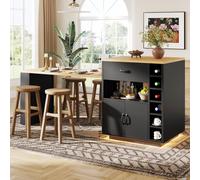 Isla de cocina Flieks con barra de luz LED, carro de servicio con mesa extensible, 2 cajones y 4 puertas, aparador de buffet de 141-193.5x70x95.5 cm, color