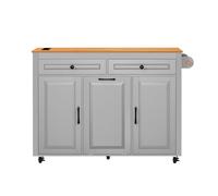 Isla de cocina móvil 120 cm - con mesa extensible, tablero de trabajo y enchufes - gris