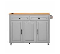 Isla de cocina móvil 120 cm - con mesa extensible, tablero de trabajo y enchufes - gris
