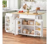 Isla de Cocina Móvil de MDF, Mesa de Bar y Carrito, Blanco y Natural, 120x70x92 cm
