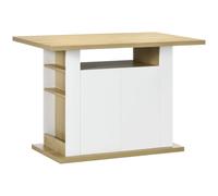 HOMCOM Isla de Cocina, para 4 Personas, Mueble de Cocina Multifuncional, Mesa de Comedor con 4 Puertas, Compartimentos Abiertos, Estante Ajustable, 110x70x75,5 cm, Roble y Blanco