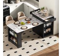 Isla de cocina STILVORA con ruedas, mesa extensible con tablero extraíble, barra con enchufes y carro de cocina para cocina y comedor, color