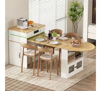 Isla de cocina STILVORA con ruedas y superficie extensible, carrito de cocina con regletas de enchufes e iluminación LED, aparador con cajones