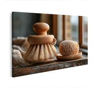 islandburner Cuadro sobre lienzo, cepillo de baño natural y piedra pómez, decoración para cuarto de baño, perfecto para los amantes del bienestar, edición S2