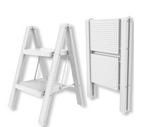ISOP Escalera Plegable de Aluminio de 2 Peldaños | Escalera Plegable Blanca de Dos Peldaños | Escalera Antideslizante | Duradera, Ligera y compacta | Escalera de Paso para Garaje o Oficina