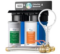 iSpring WGB21B+AH12MN16X2 Sistema de filtración de agua de 2 etapas para toda la casa con conectores de manguera de acero inoxidable trenzado a presión de 0.75 pulgadas y válvula de bola, azul