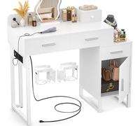 iSunirm Tocador de Maquillaje Moderno con 4 Cajones, Mesa Tocador Blanca con Mueble Reversible, Vanity de Maquillaje para Dormitorio, 90x40x76 cm
