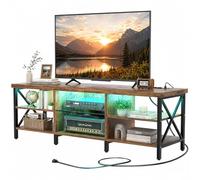 iSunirm TV-Schrank 160 cm con iluminación LED y estación de carga | Lowboard para televisor hasta 75 pulgadas | TV Lowboard de diseño industrial con estante de vidrio para sala de estar y dormitorio