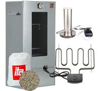 ITA Ahumador Eléctrico 7000 - Set de Ahumador con Calefacción y Generador de Humo - Armario Ahumador con Ventana y Termómetro - Acero Aleado - Calidad UE - 81 cm con 3 Niveles