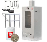 ITA Ahumador Eléctrico 7012 - Set de Ahumador con Calefacción y Mesa - Armario de Ahumado con Ventana y Chimenea - Acero Aleado - Calidad UE, Directo del Fabricante - 81 cm con 3 Niveles