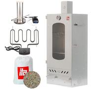 ITA Ahumador Eléctrico 7012 - Set de Smoker con Calefacción, Generador de Humo - Armario con Ventana y Chimenea - Acero Aleado - Calidad UE, Directo del Fabricante - 81 cm con 3 Estantes