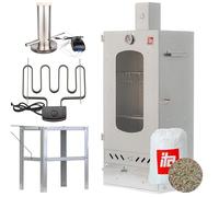 ITA Ahumador Eléctrico 7012 - Set de Smoker con Calefacción, Mesa, Generador de Humo - Armario con Ventana y Chimenea - Acero Aleado - Calidad UE, Directo del Fabricante