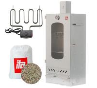 ITA Ahumador Eléctrico 7012 - Smoker Premium Eléctrico con Calefacción - Armario con Ventana y Chimenea - Acero Aleado - Calidad UE, Directo del Fabricante - 81 cm con 3 Estantes