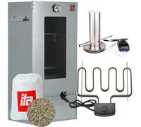ITA Horno ahumador 7000: Armario ahumador de alta calidad con 3 niveles. Fabricado en acero aleado, con ventana de visualización y termómetro. Calidad fabricada en la UE, directamente del fabricante