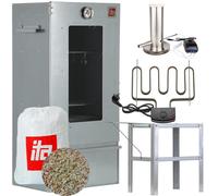 ITA Horno ahumador 7000: Armario ahumador de alta calidad con 3 niveles. Fabricado en acero aleado, con ventana de visualización y termómetro. Calidad fabricada en la UE, directamente del fabricante