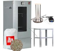 ITA - Set de ahumador 7000 con generador de humo y mesa, armario ahumador con ventana y termómetro, acero aleado, calidad EU, directamente del fabricante - 81 cm con 3 niveles