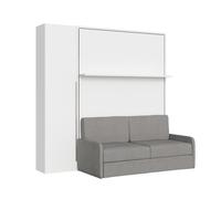 Cama francesa vertical con sofá escamoteable Versia Sofà 140 con sofá, estante y armario 1 puerta izquierda Blanco - Itamoby